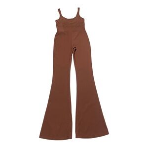 Wilo The Label Brown Ribbed Flared One Piece Stretch Activewear Jumpsuit Medium